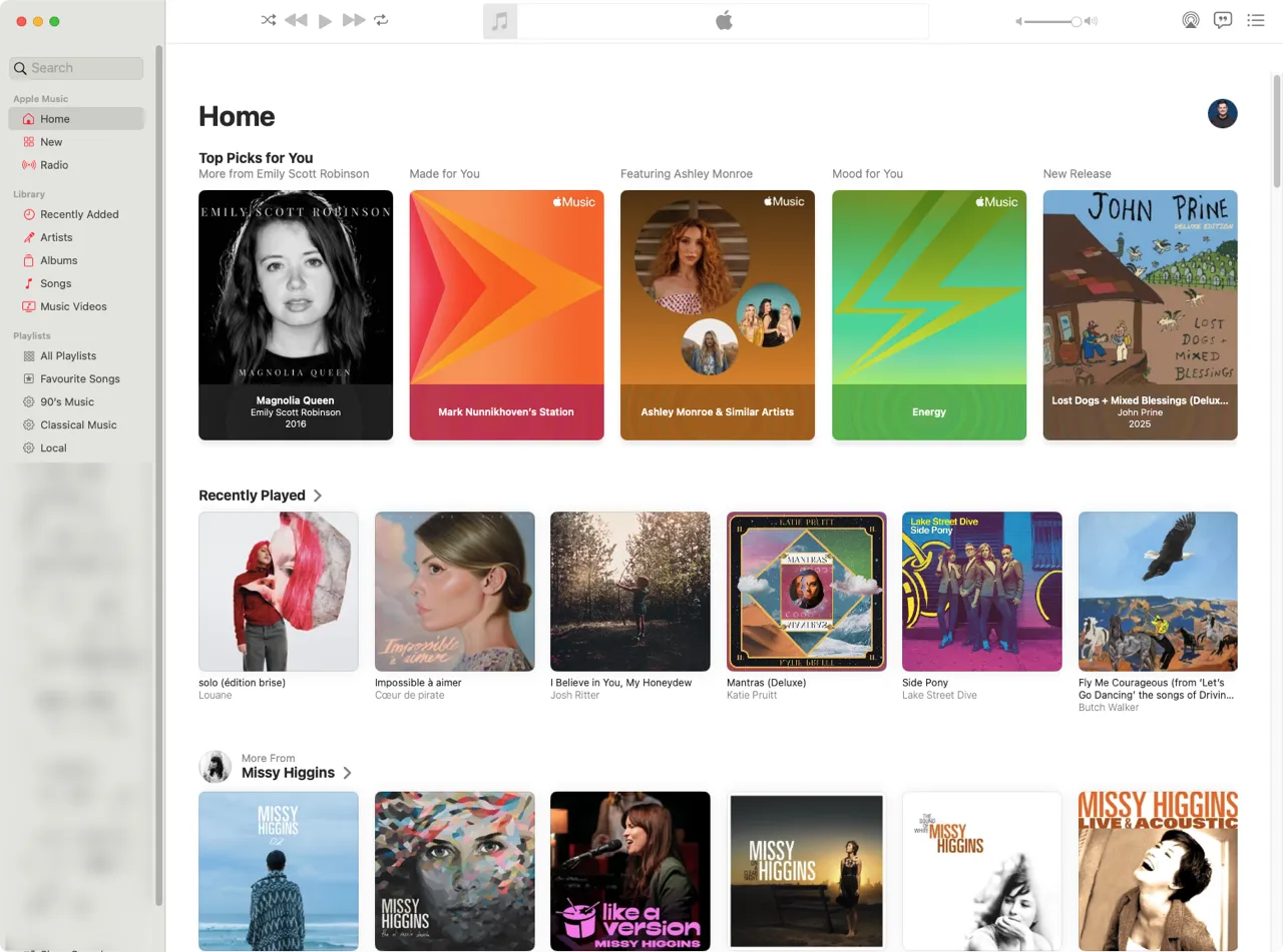 Apple's Music app - Home section