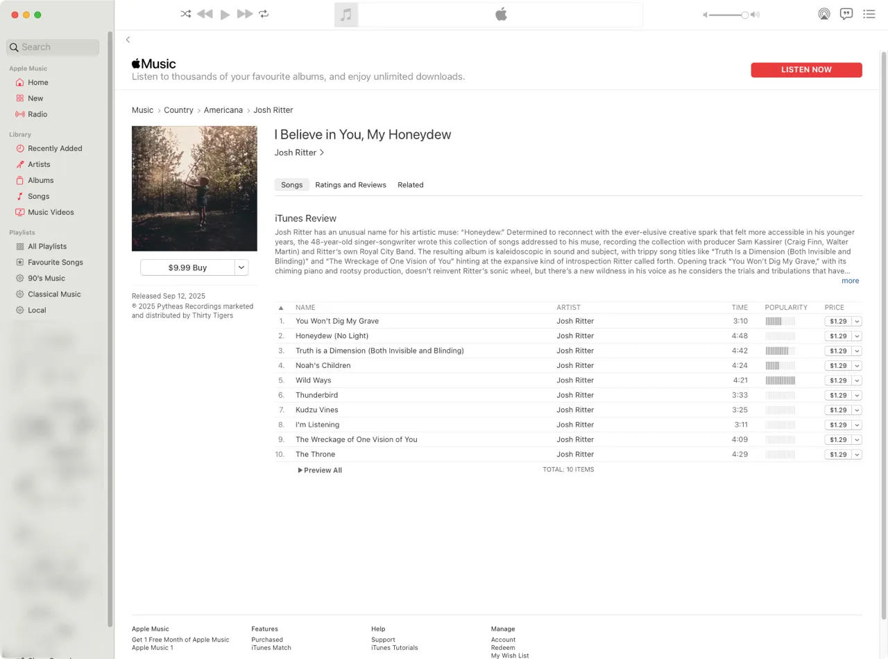 Apple's Music app - iTunes Store album view